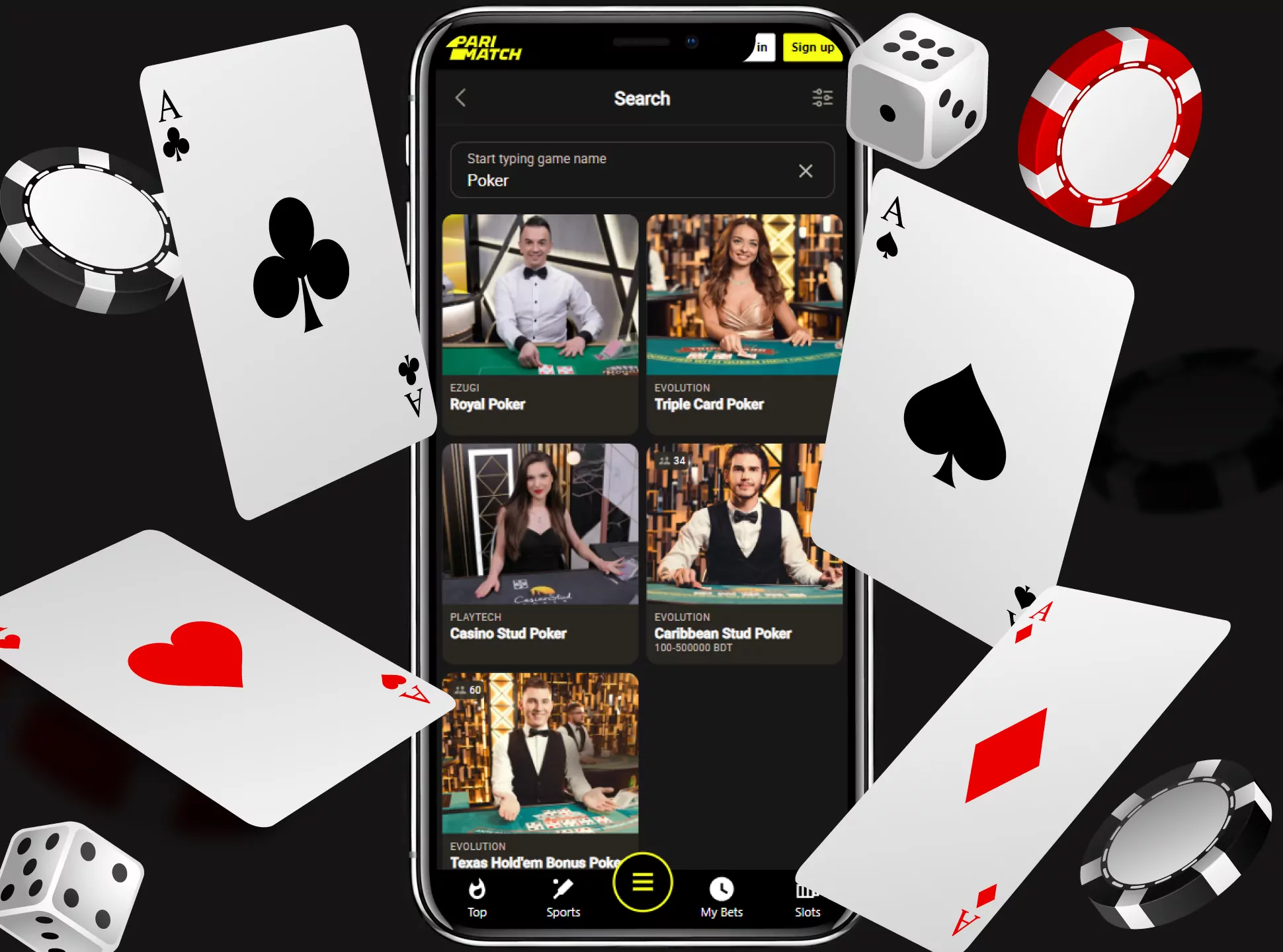 Find your favorite type of poker in the Parimatch app.
