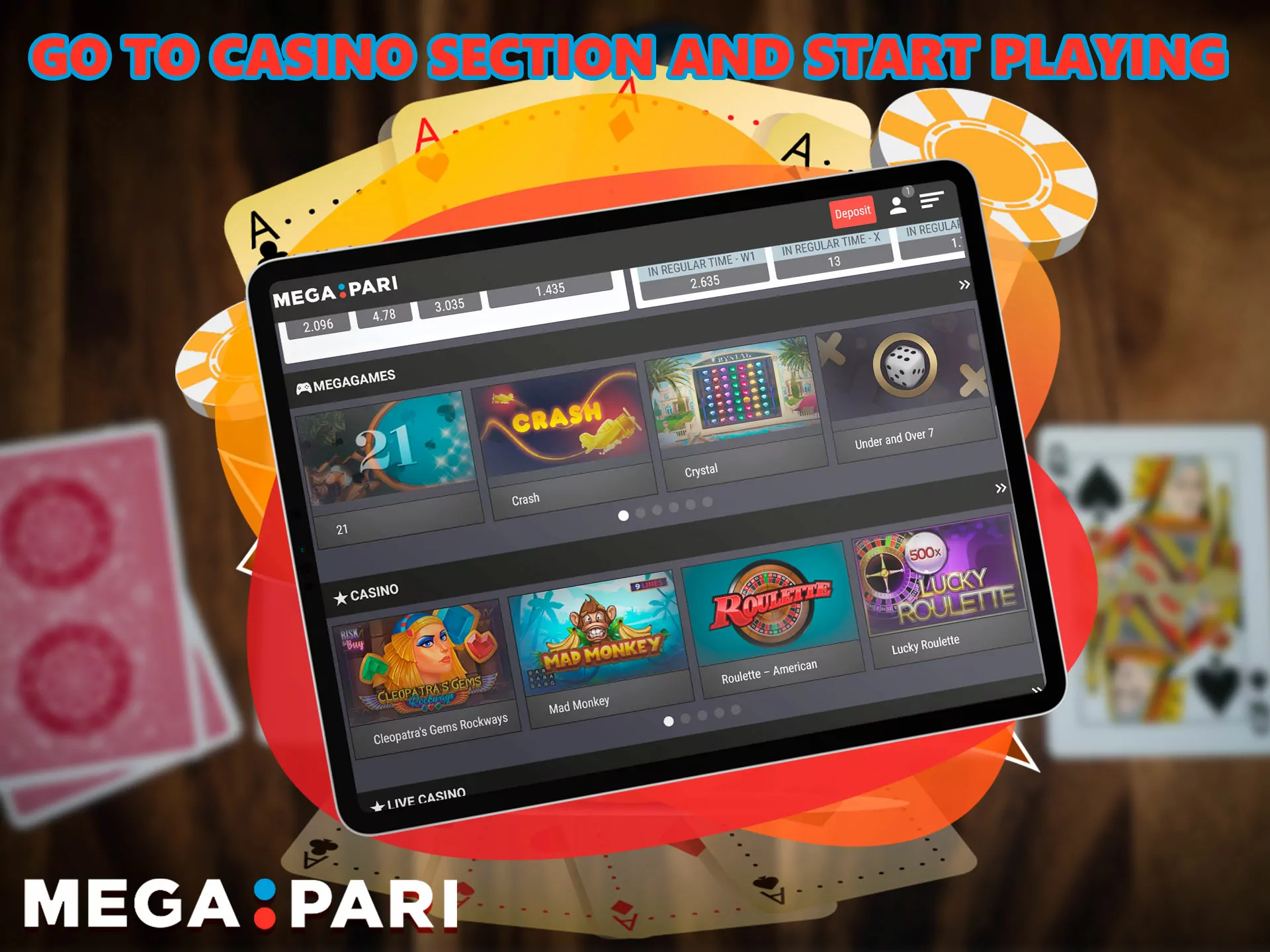 Top up your virtual Megapari account, choose the game you like and start playing, you also need to remember the rules.