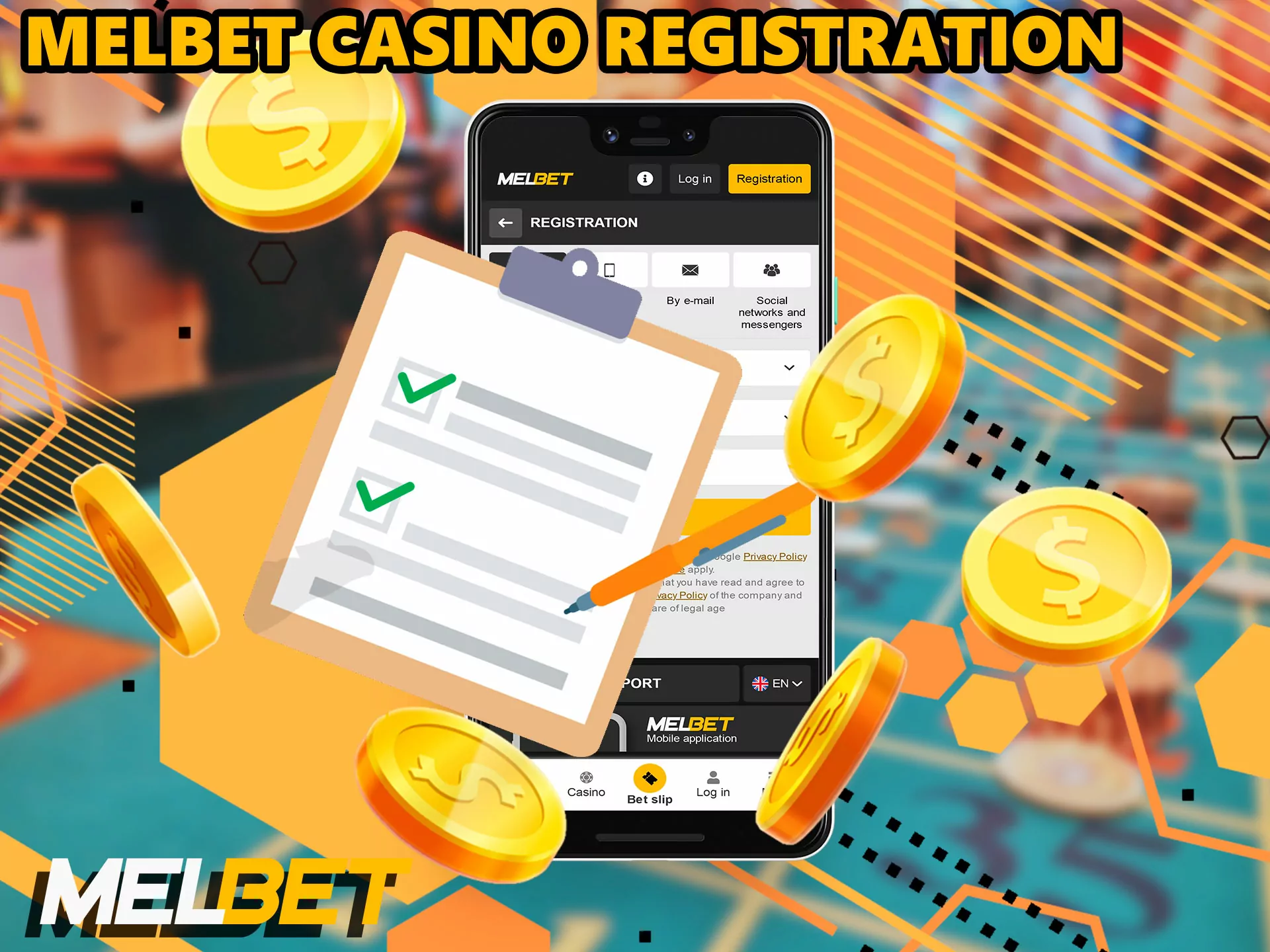 You need to create an account, this is necessary to start playing at the casino, this will help you: Melbet casino review.