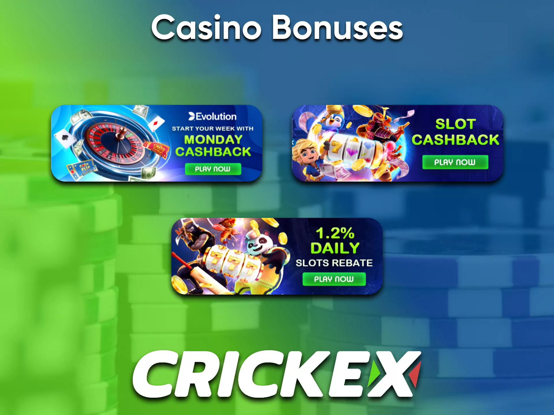Make a deposit to get different bonuses Crickex casino.