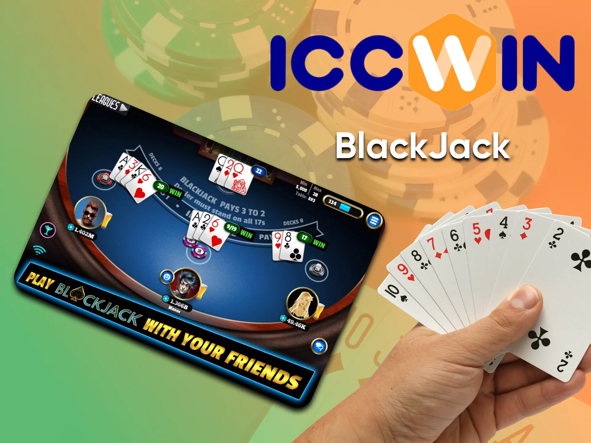 Play BlackJack in the casino section of ICCWin.