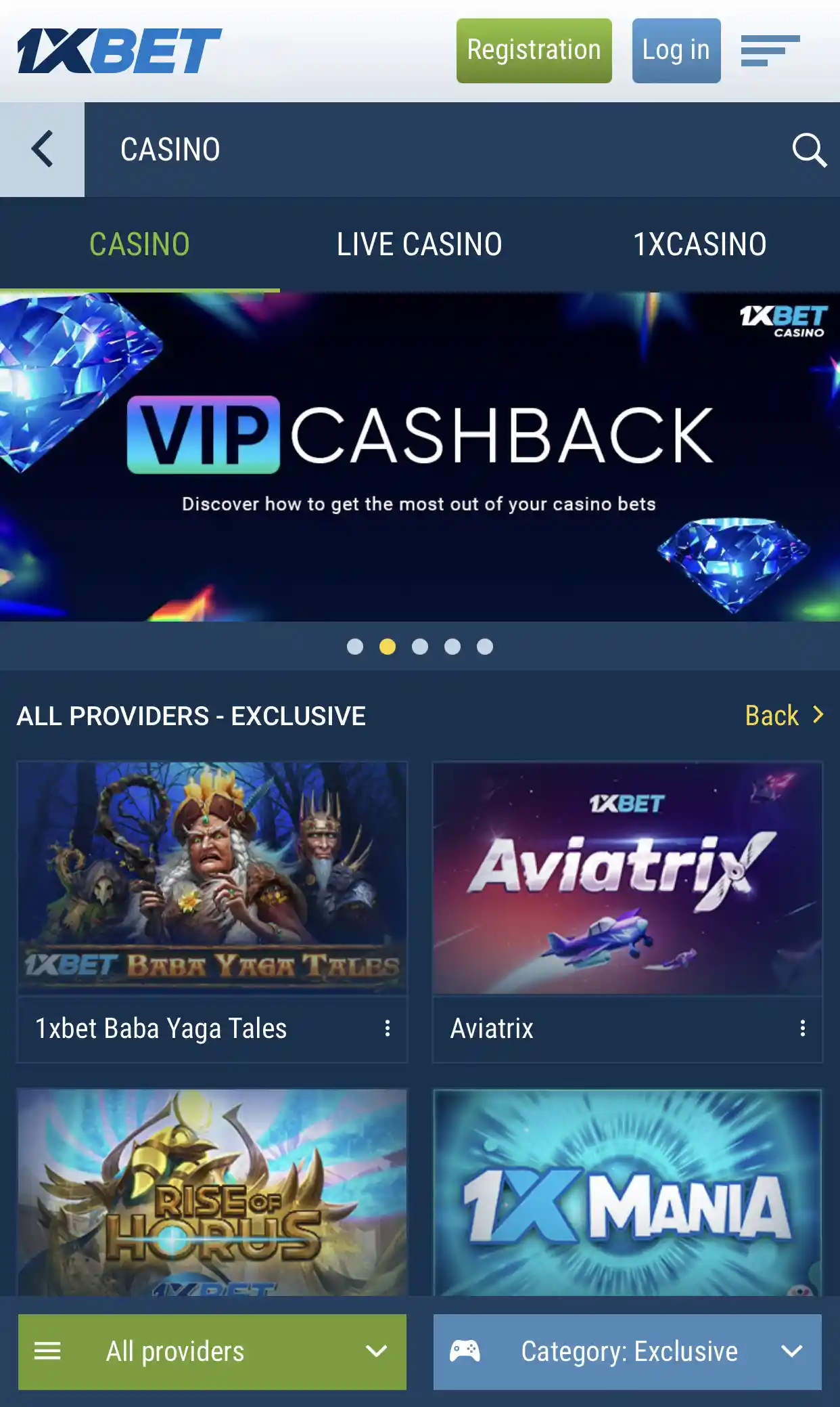 1xbet casino offers not only popular but also exclusive games.