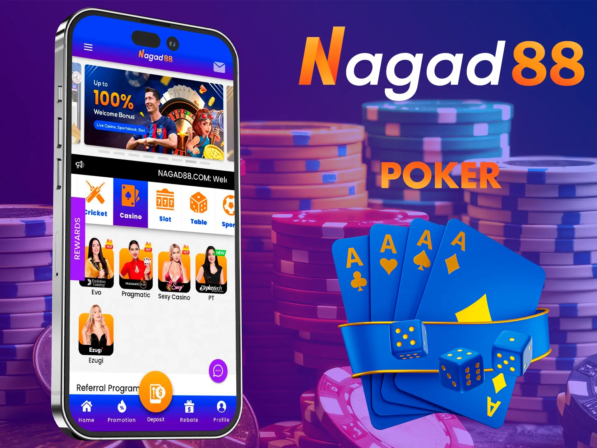 A wide selection of poker will not let a card game lover get bored at Nagad88 Casino.