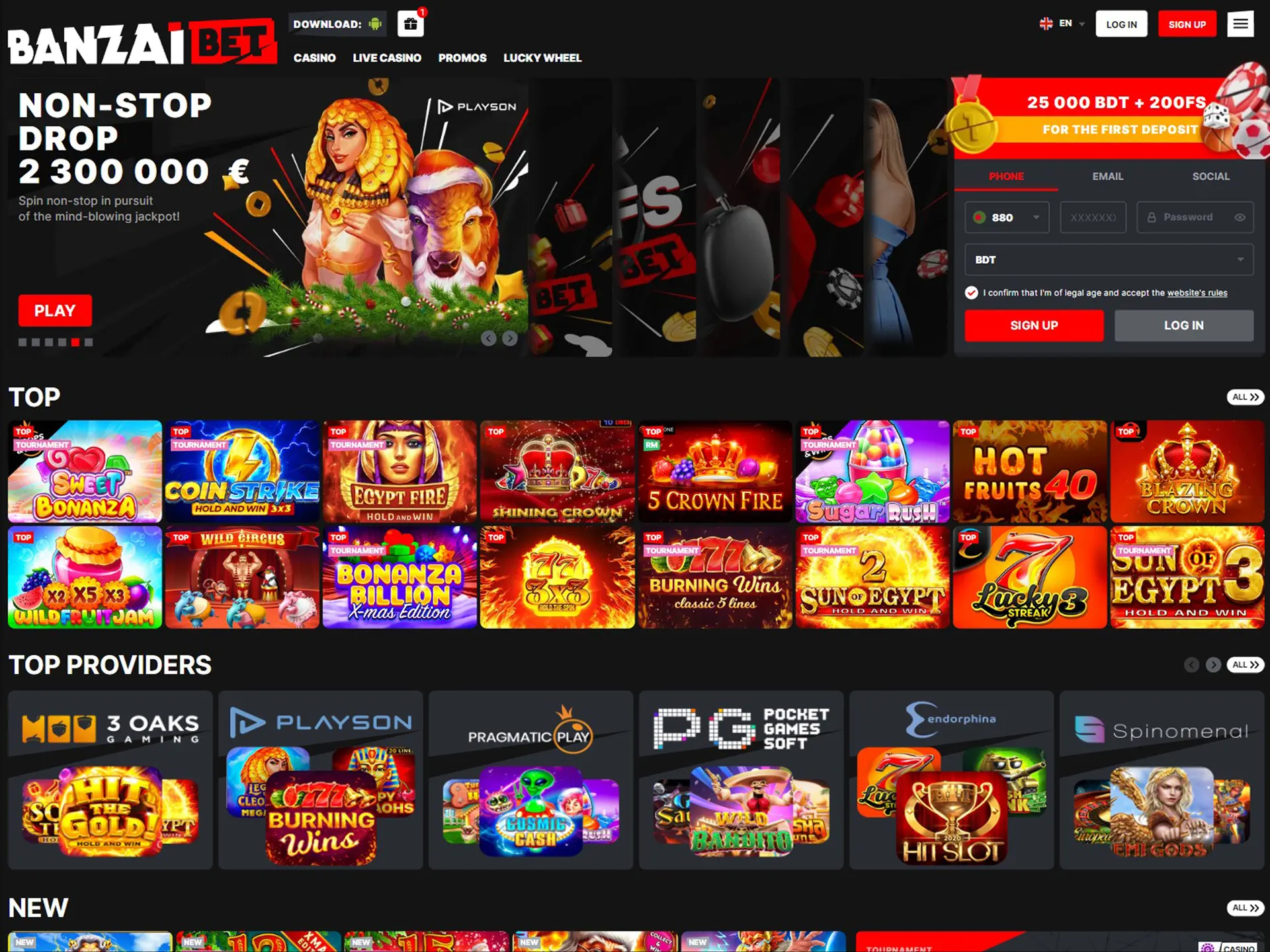 Use the link and go to the official website of Banzai Bet Casino.