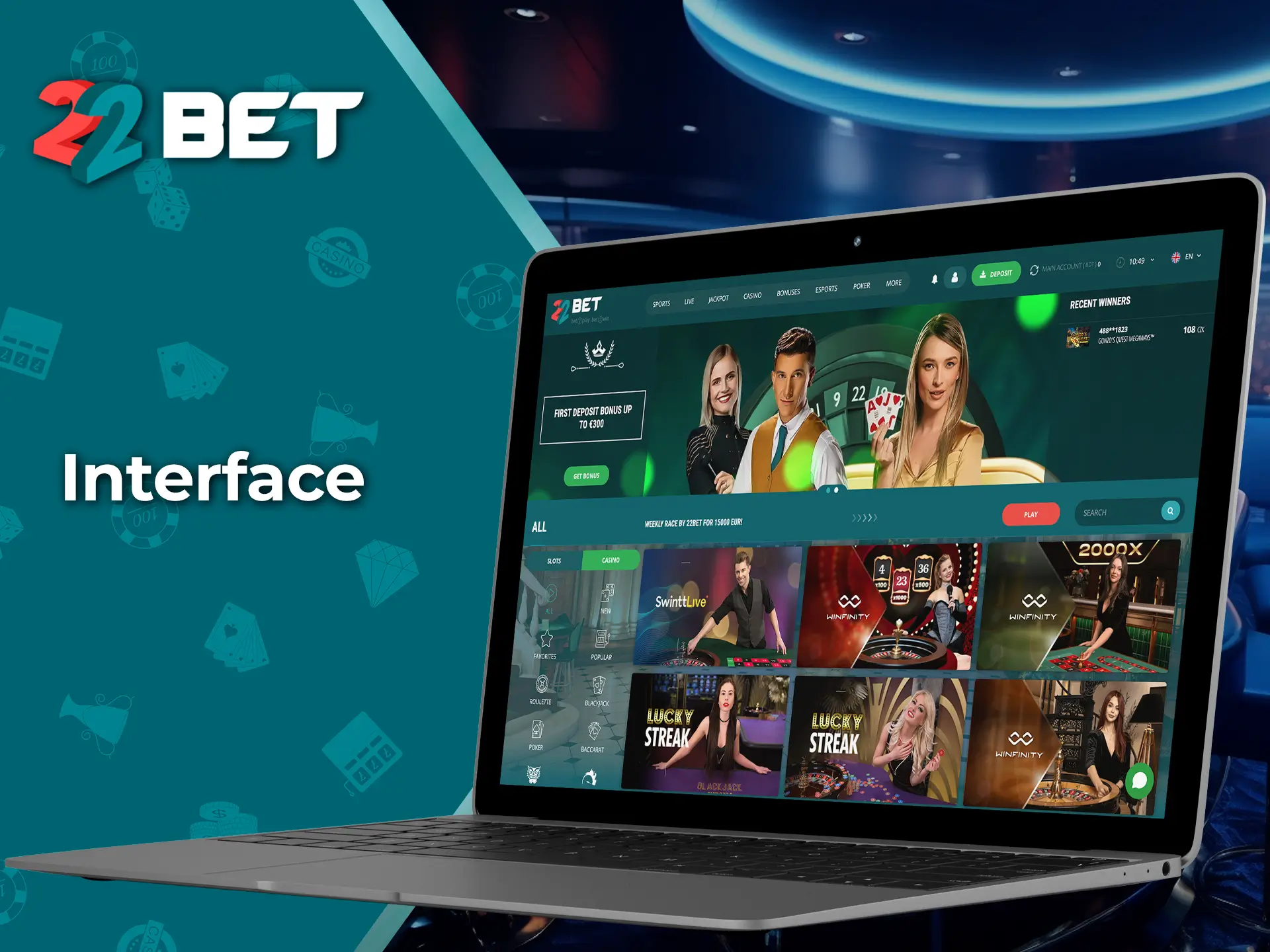 Visit the 22Bet site and enjoy a quality casino with a great design and fast performance.